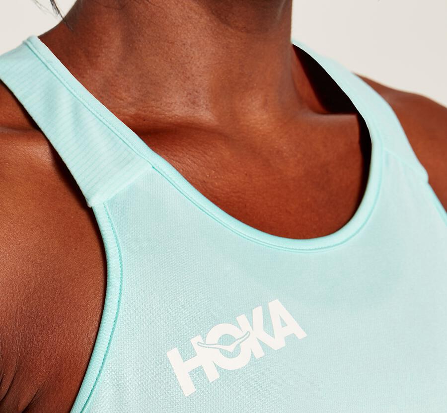 Hoka Australia One One Performance Tank - Womens Tops Blue - SDFBN-4158